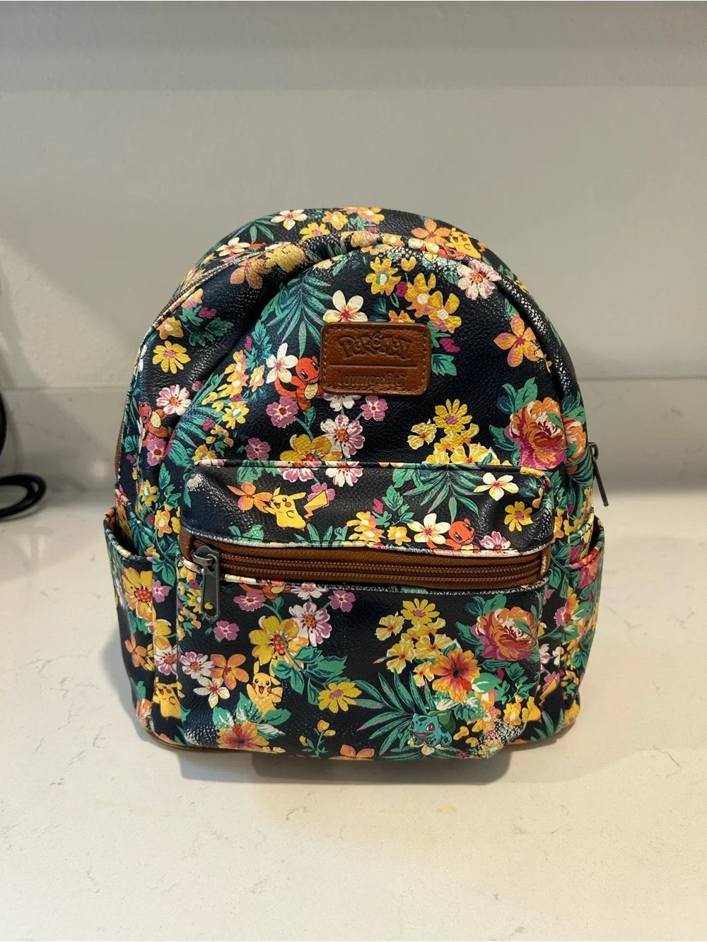 Pokémon Loungefly Pikachu Floral Mini Backpack Multicolor Zip Front Pocket
